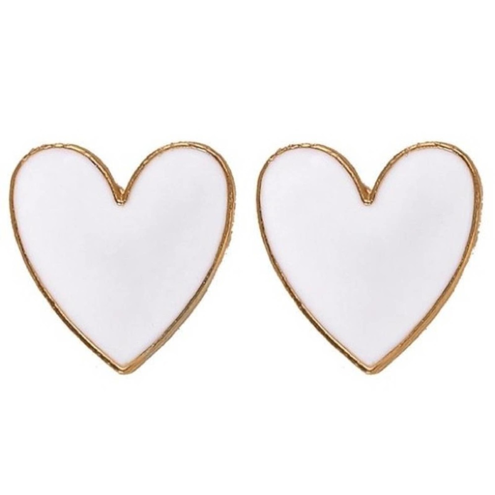 Trendy White Heart Shaped Gold Stud Earrings
